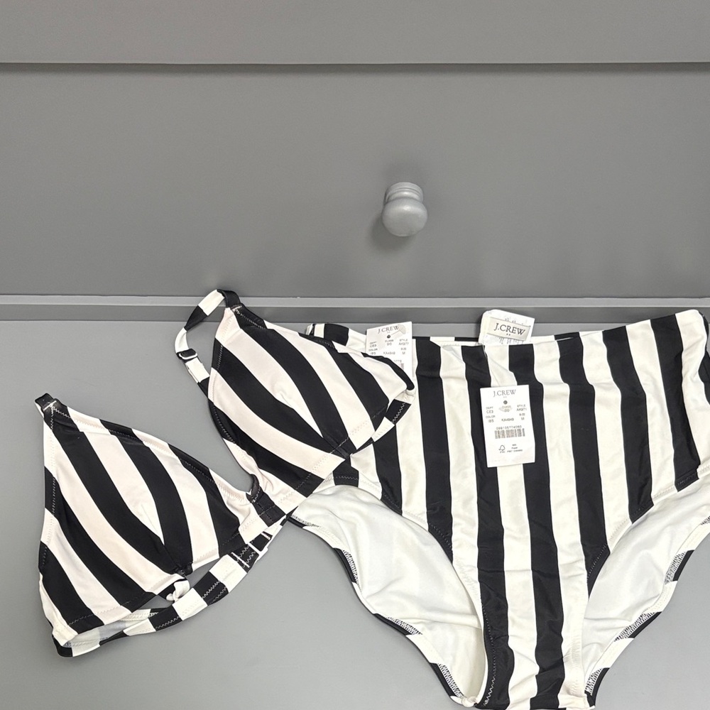 J. Crew Black and White Striped Bikini NWT